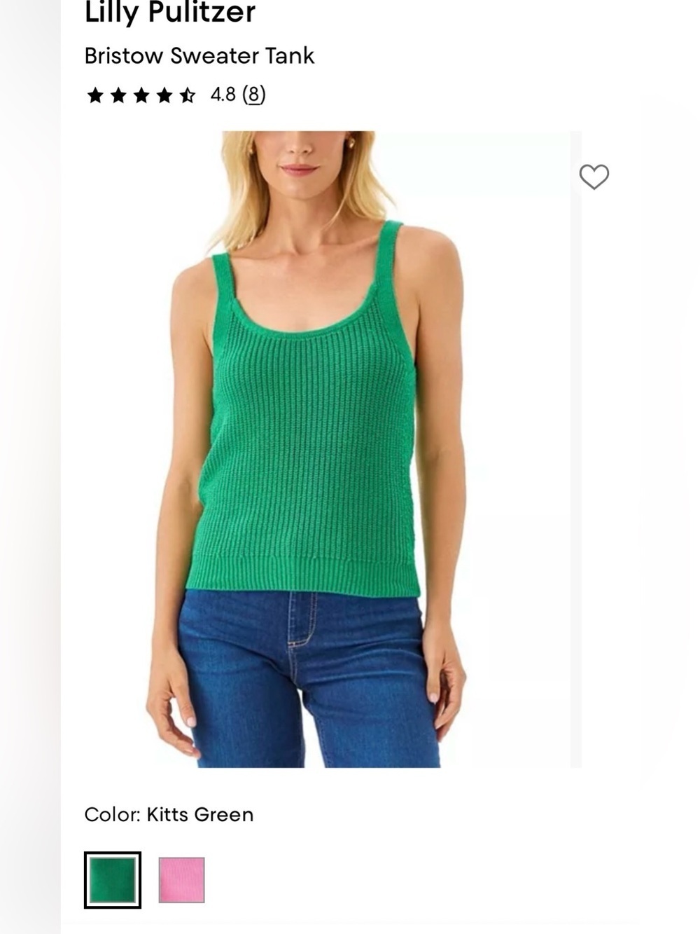 Lilly Pulitzer Bristow sweater tank - kitts green